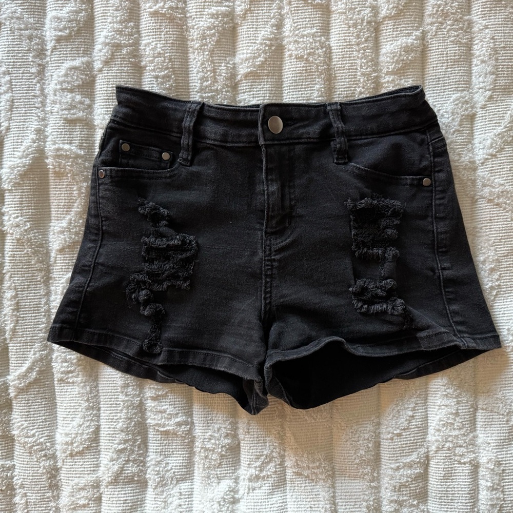 Fashion Nova Black Denim Distressed Women Shorts